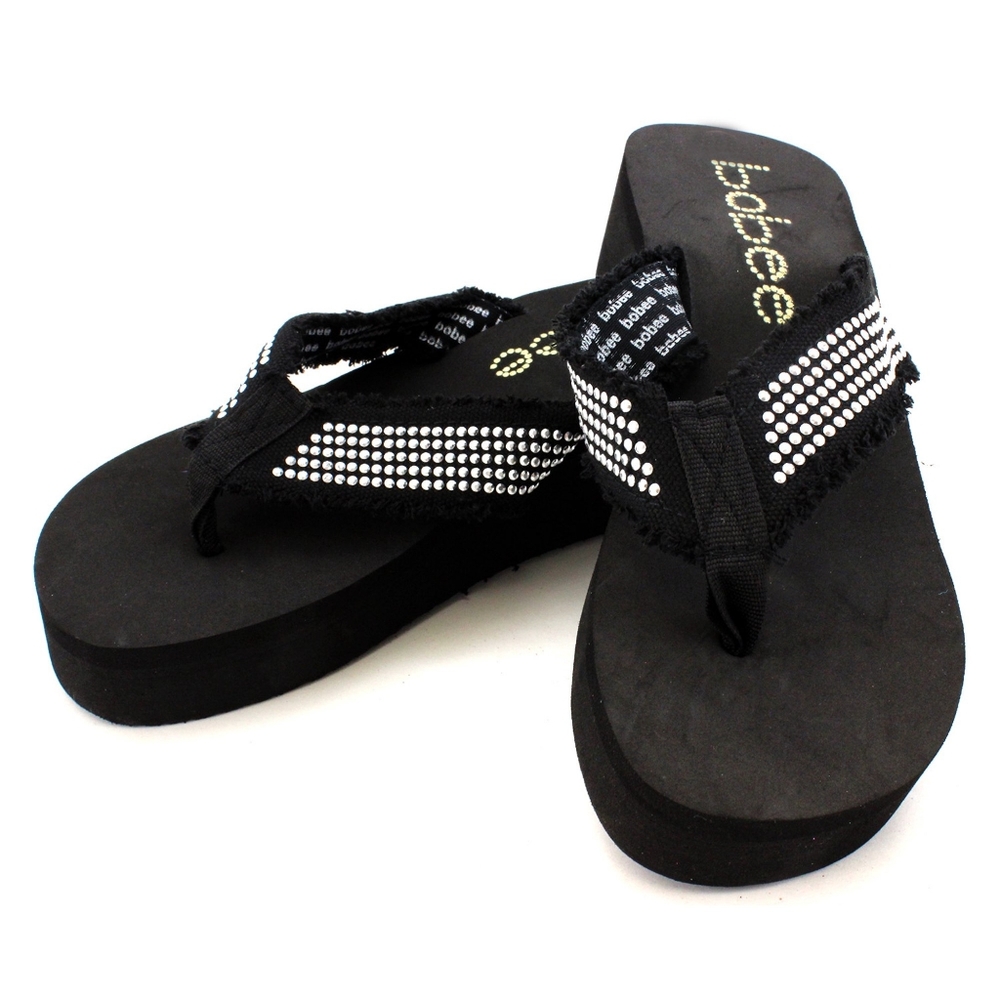 NEW !!! Bobee Black Womens EVA Platform Wedge Thong Sandals